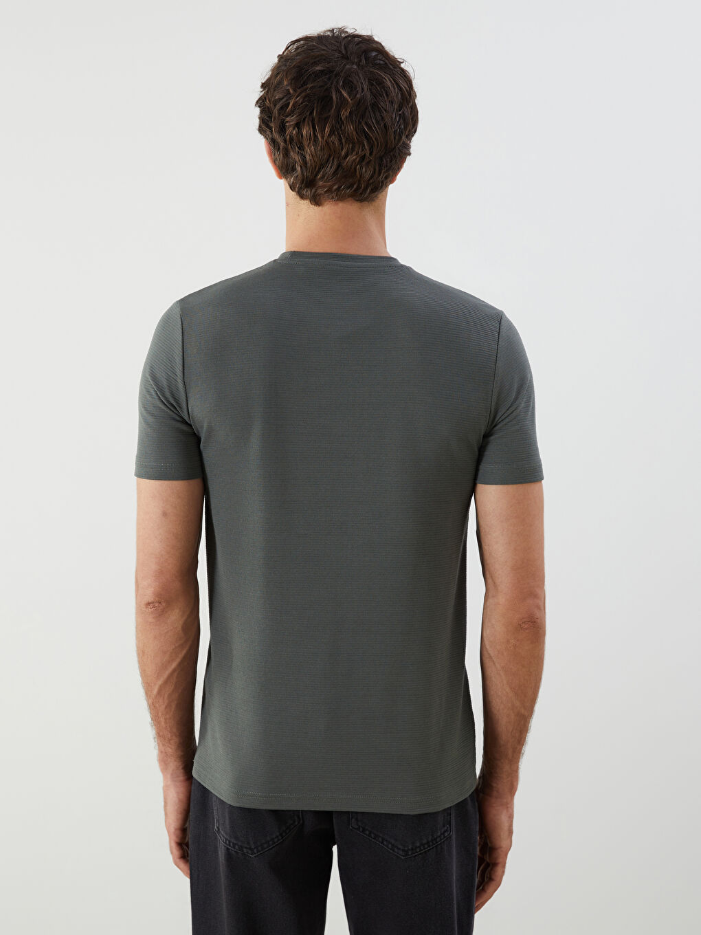 Yeşil Bisiklet Yaka Penye Erkek Tişört-4