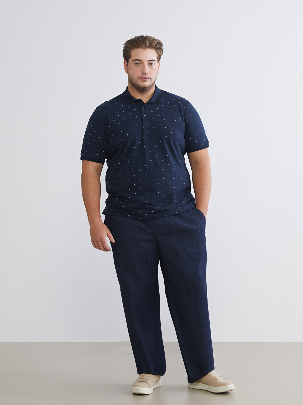 Lacivert Polo Yaka Desenli Pike Erkek Tişört-9