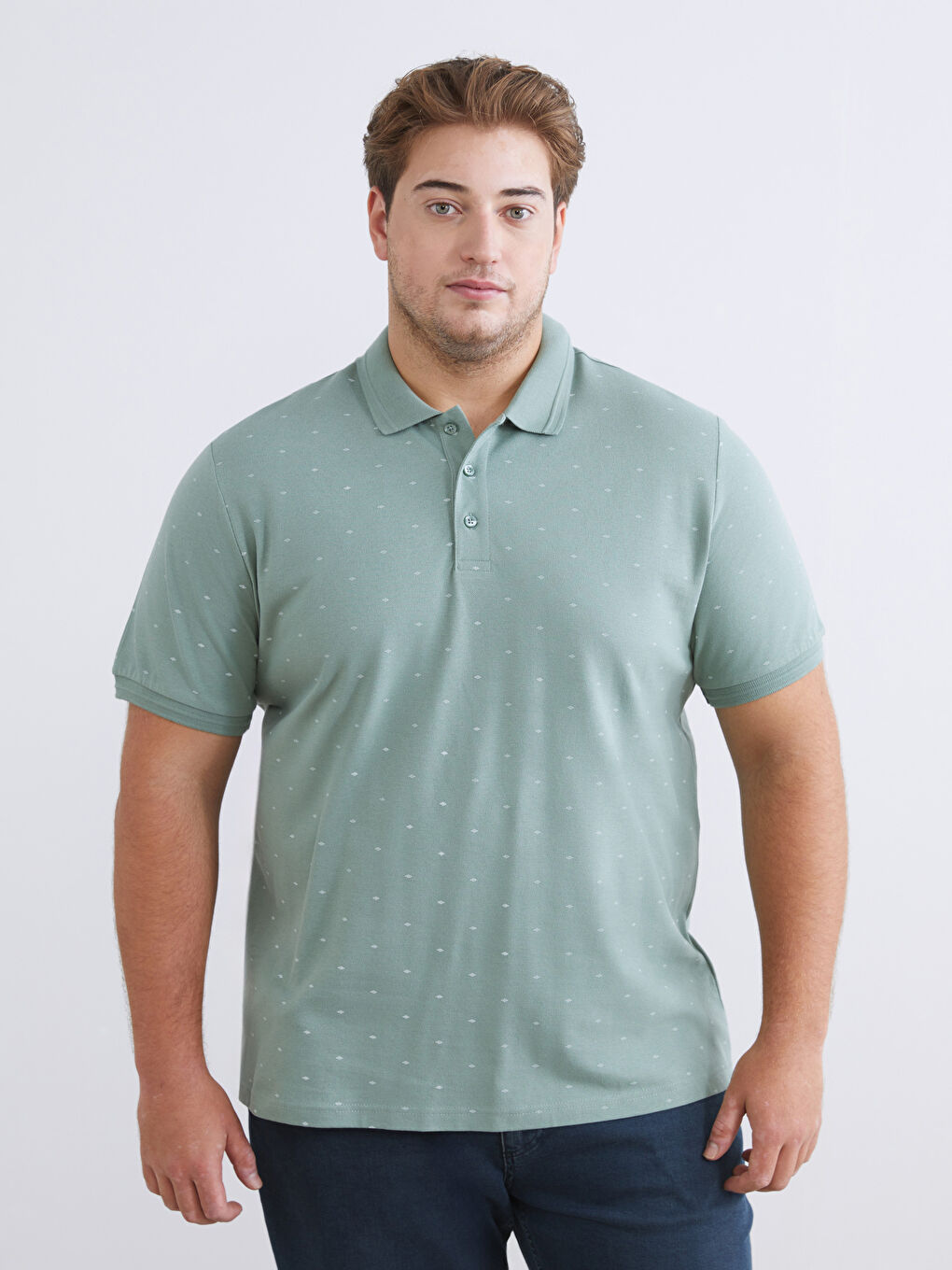 Yeşil Polo Yaka Desenli Pike Erkek Tişört-1