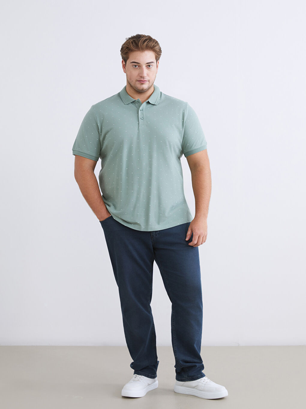 Yeşil Polo Yaka Desenli Pike Erkek Tişört-5