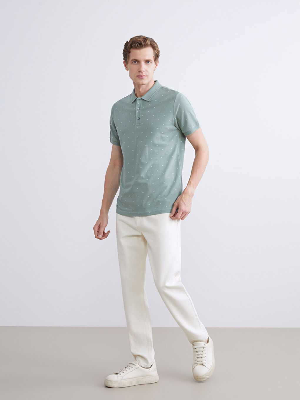 Yeşil Polo Yaka Desenli Pike Erkek Tişört-2