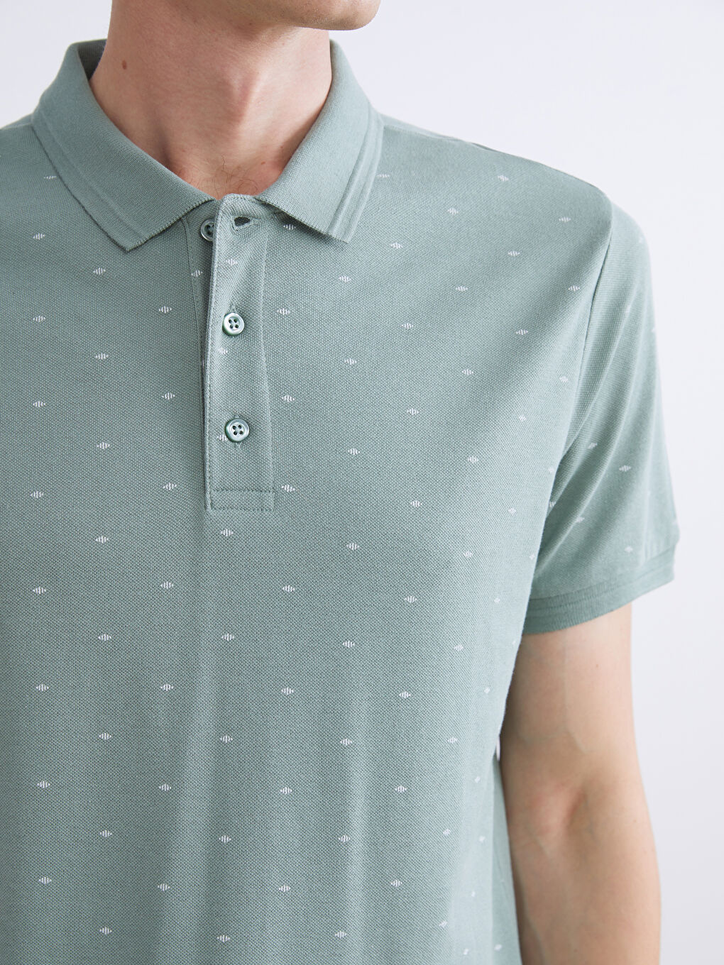 Yeşil Polo Yaka Desenli Pike Erkek Tişört-3