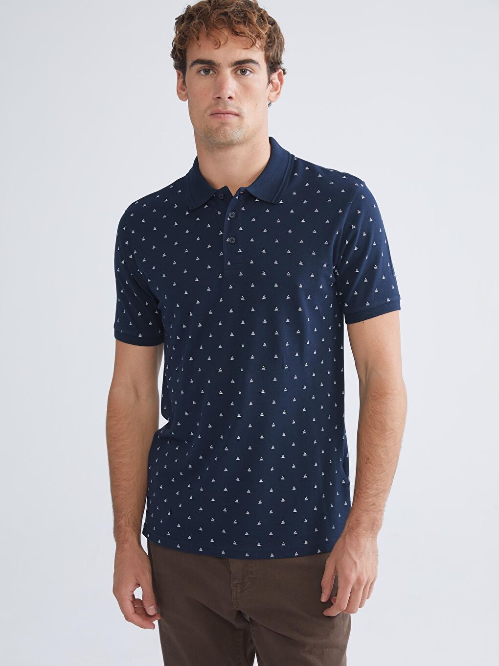 Lacivert Polo Yaka Desenli Pike Erkek Tişört-1