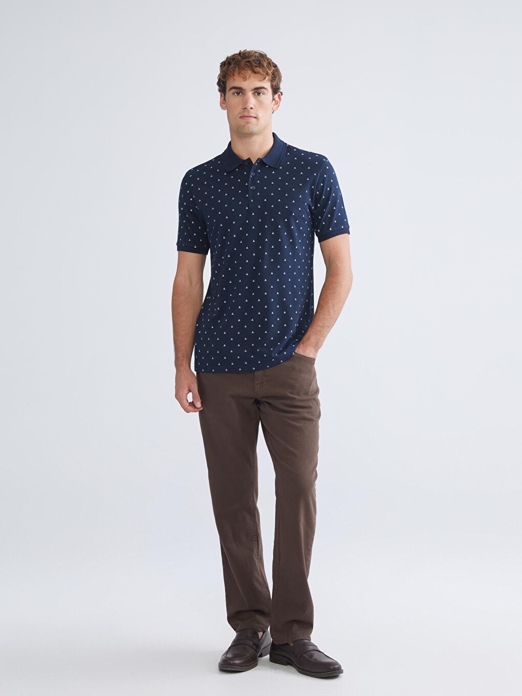 Lacivert Polo Yaka Desenli Pike Erkek Tişört-3