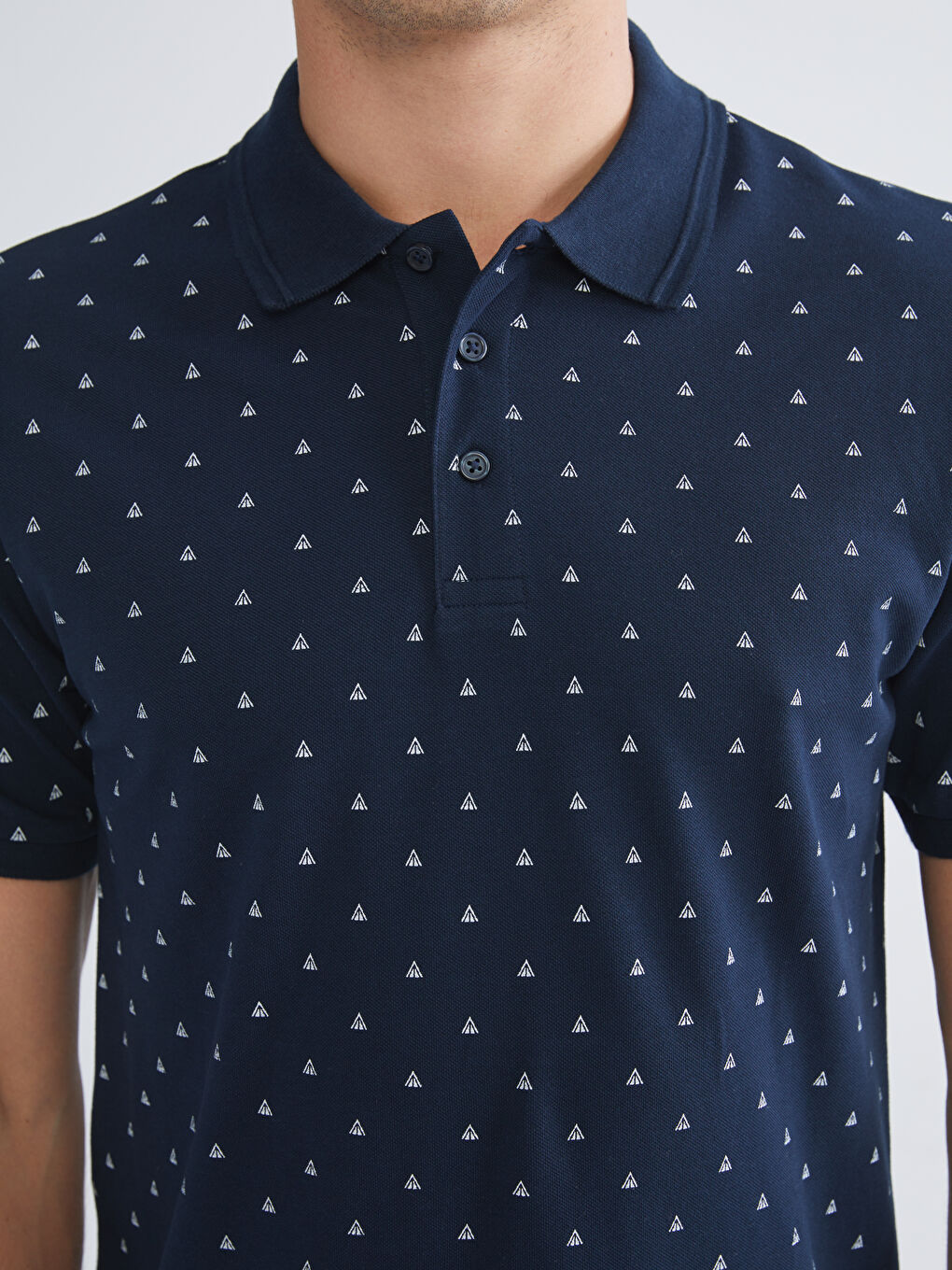 Lacivert Polo Yaka Desenli Pike Erkek Tişört-5