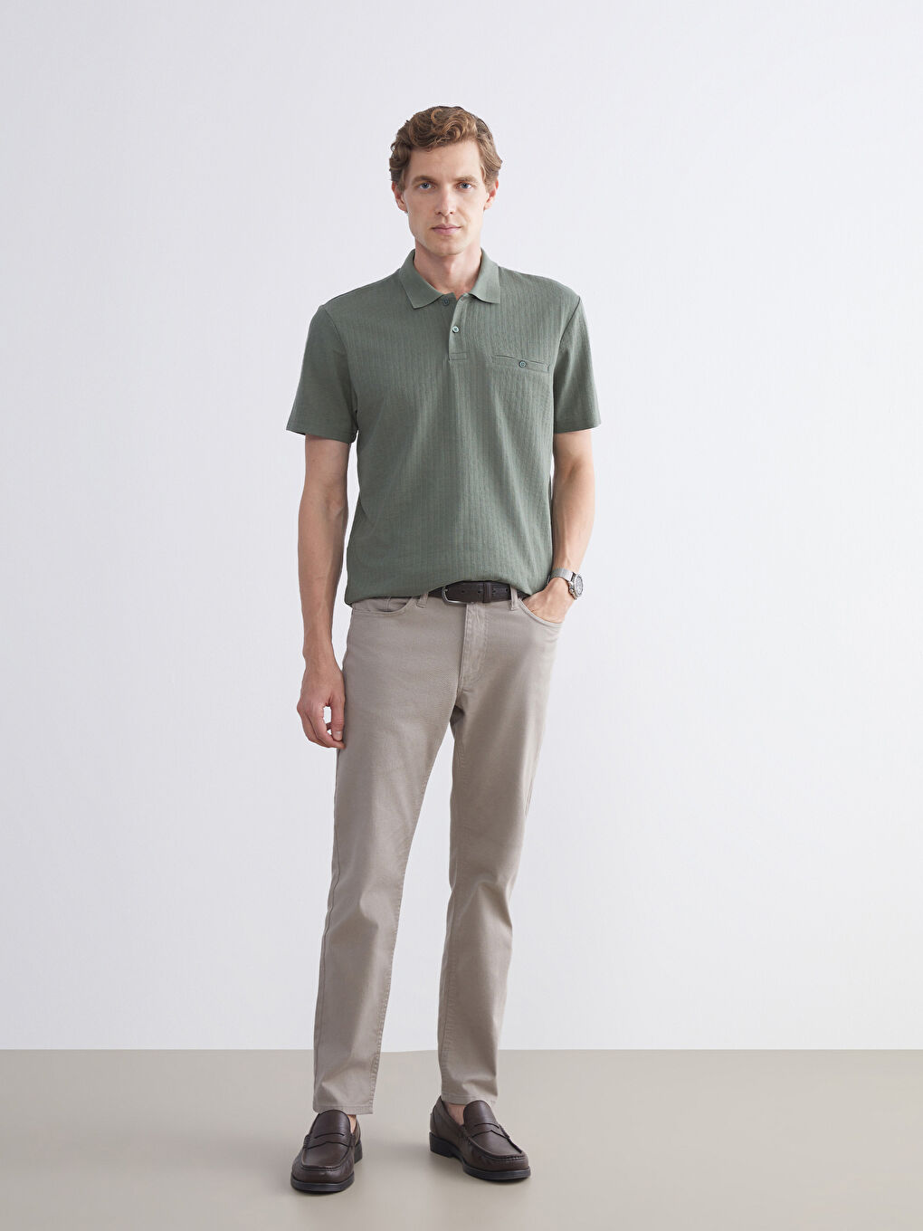 Haki Polo Yaka Erkek Tişört-1