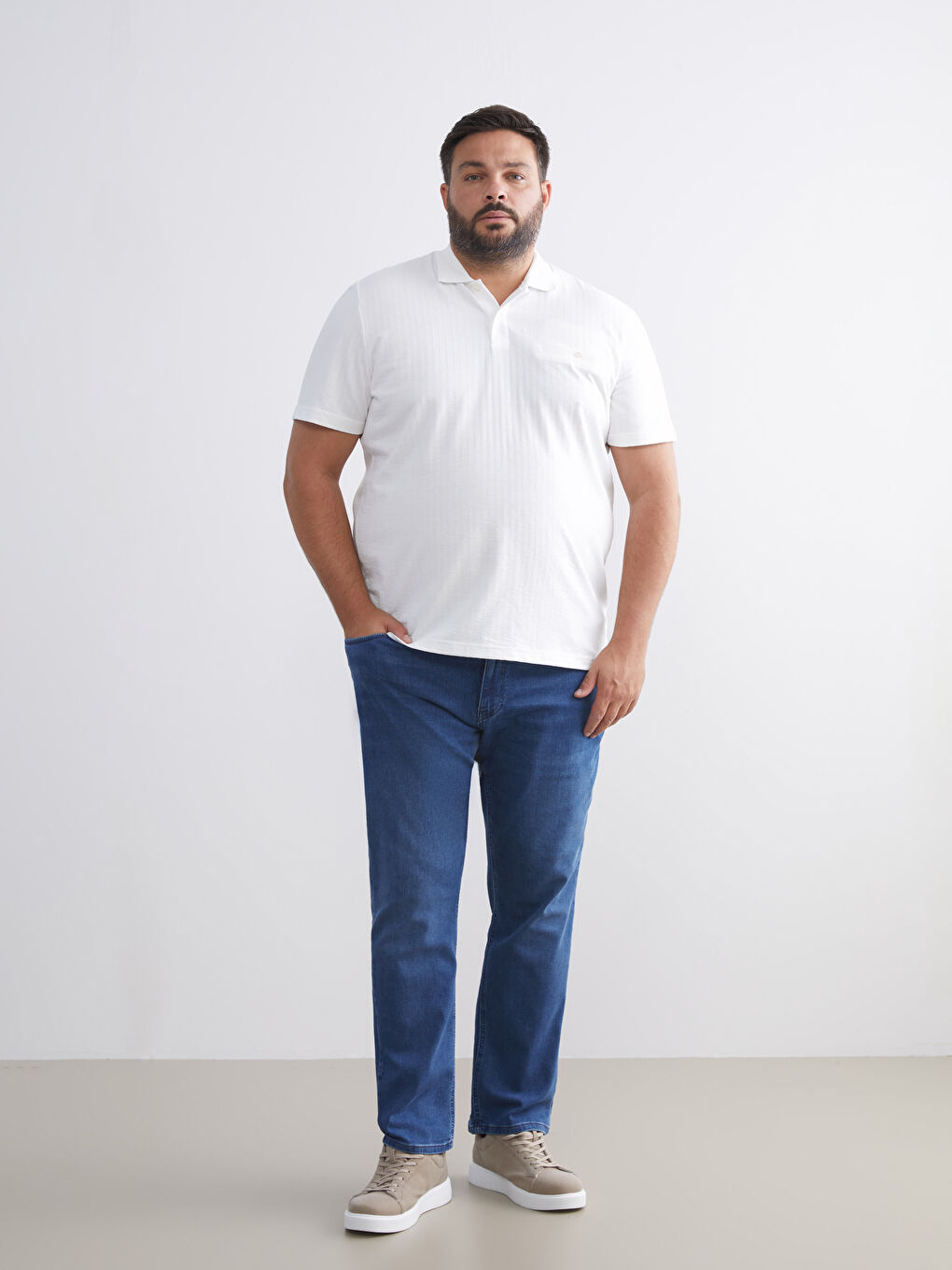 Ekru Polo Yaka Erkek Tişört-5