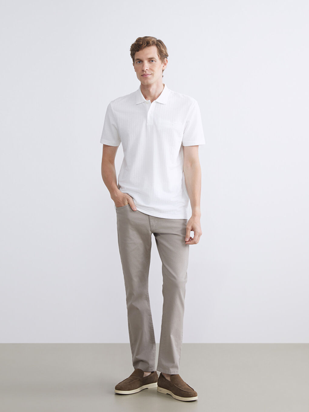 Ekru Polo Yaka Erkek Tişört-2