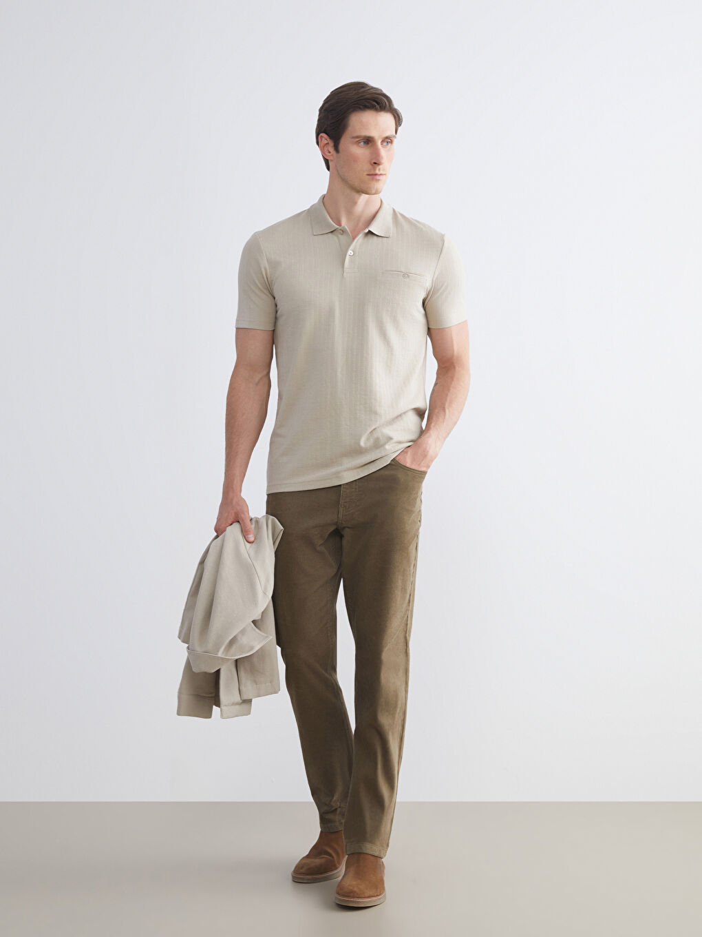 Bej Polo Yaka Erkek Tişört-1