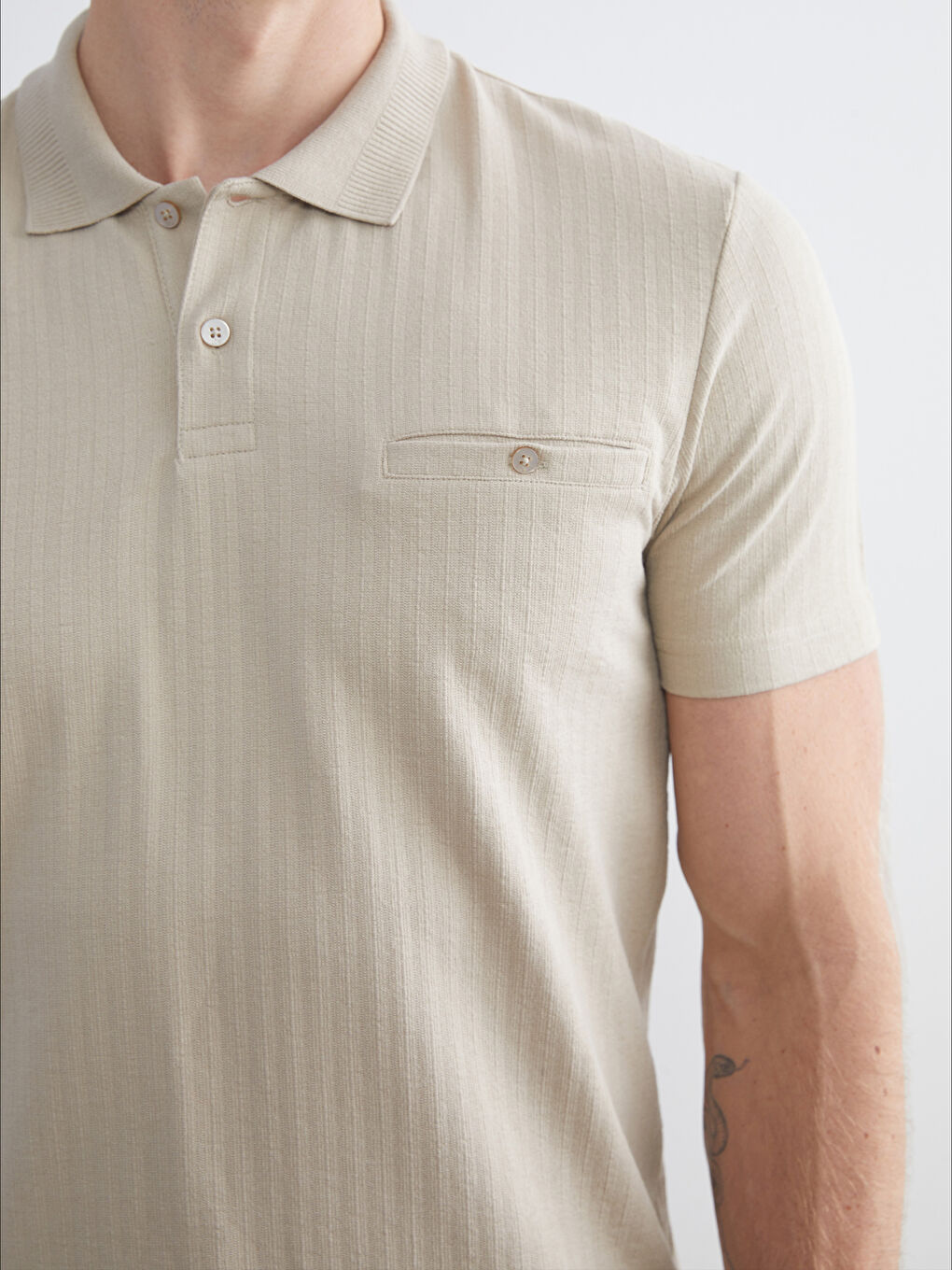 Bej Polo Yaka Erkek Tişört-2