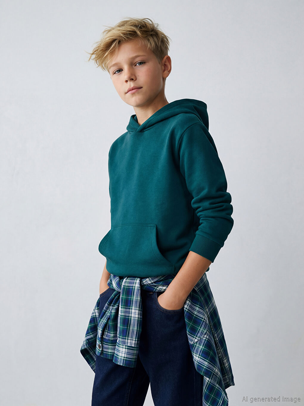 Hooded Plain Boys' Thick Sweatshirt