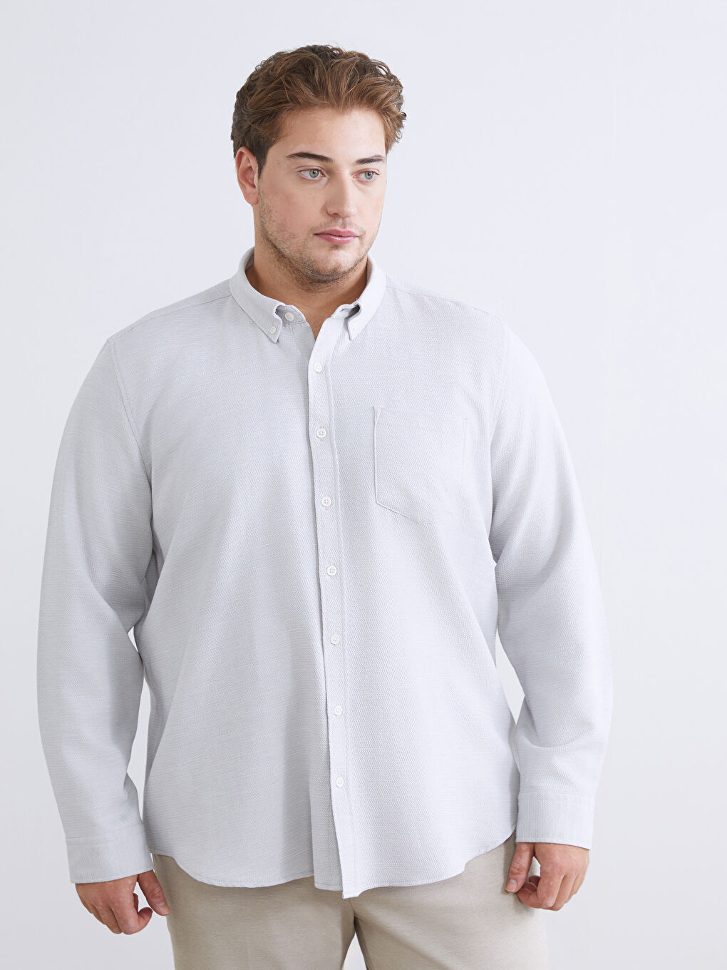 Gri Regular Fit Uzun Kollu Armürlü Erkek Gömlek-1