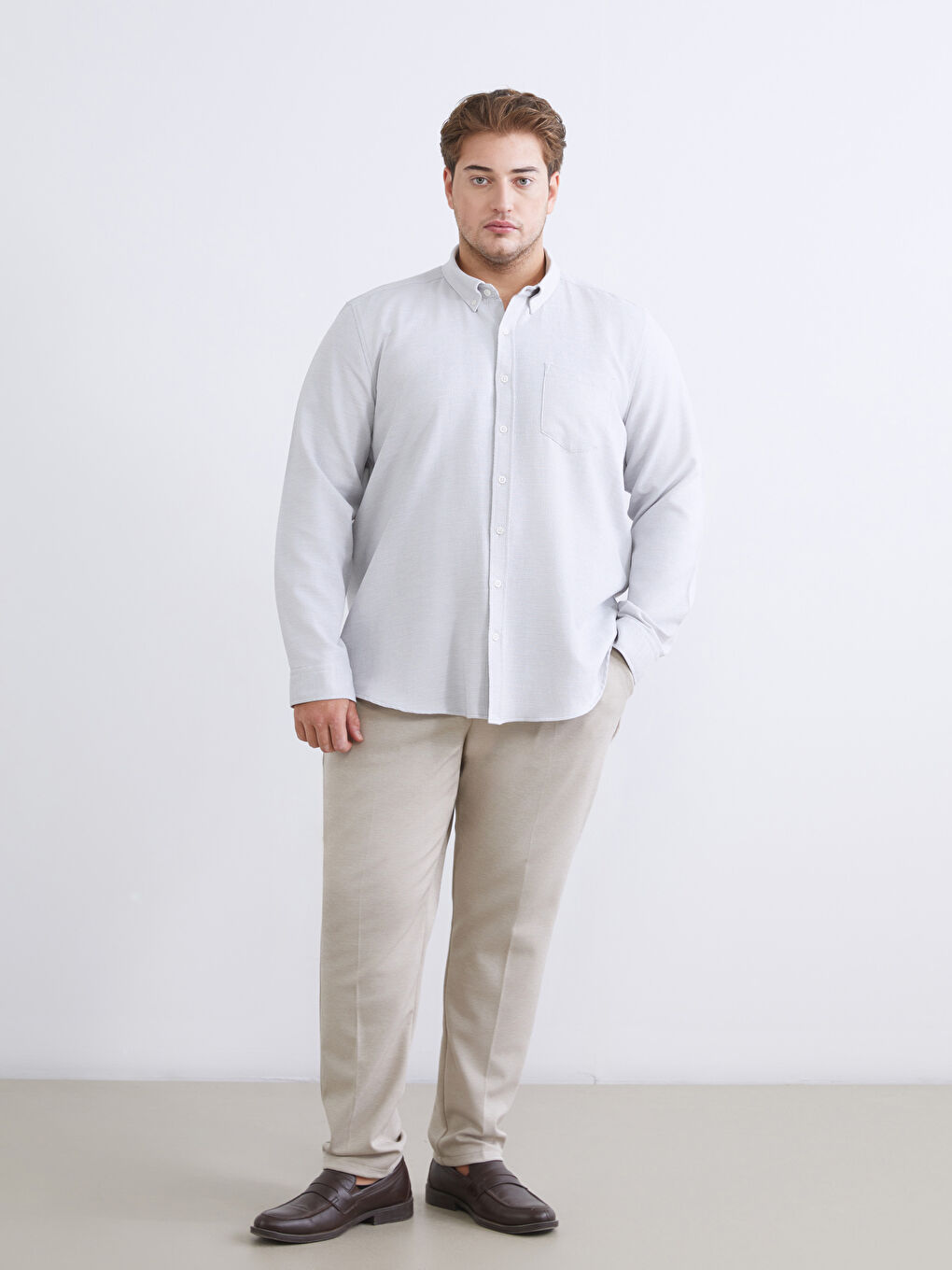 Gri Regular Fit Uzun Kollu Armürlü Erkek Gömlek-9