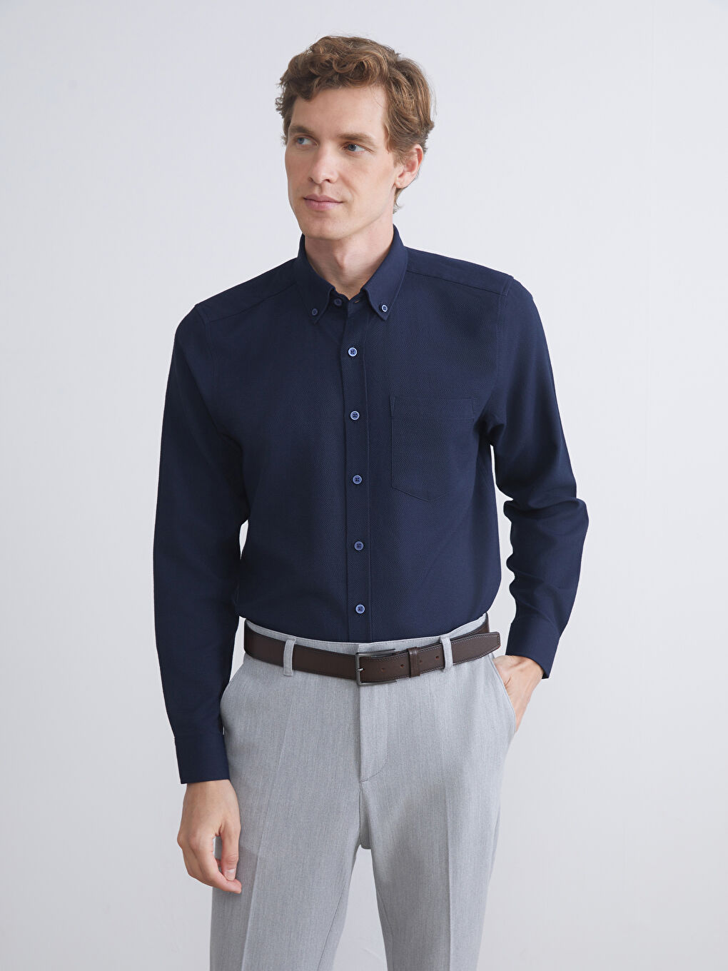LCWAIKIKI Classic Regular Fit Long Sleeve Dobby Fabric Men's Shirt -W52715Z8-RFH