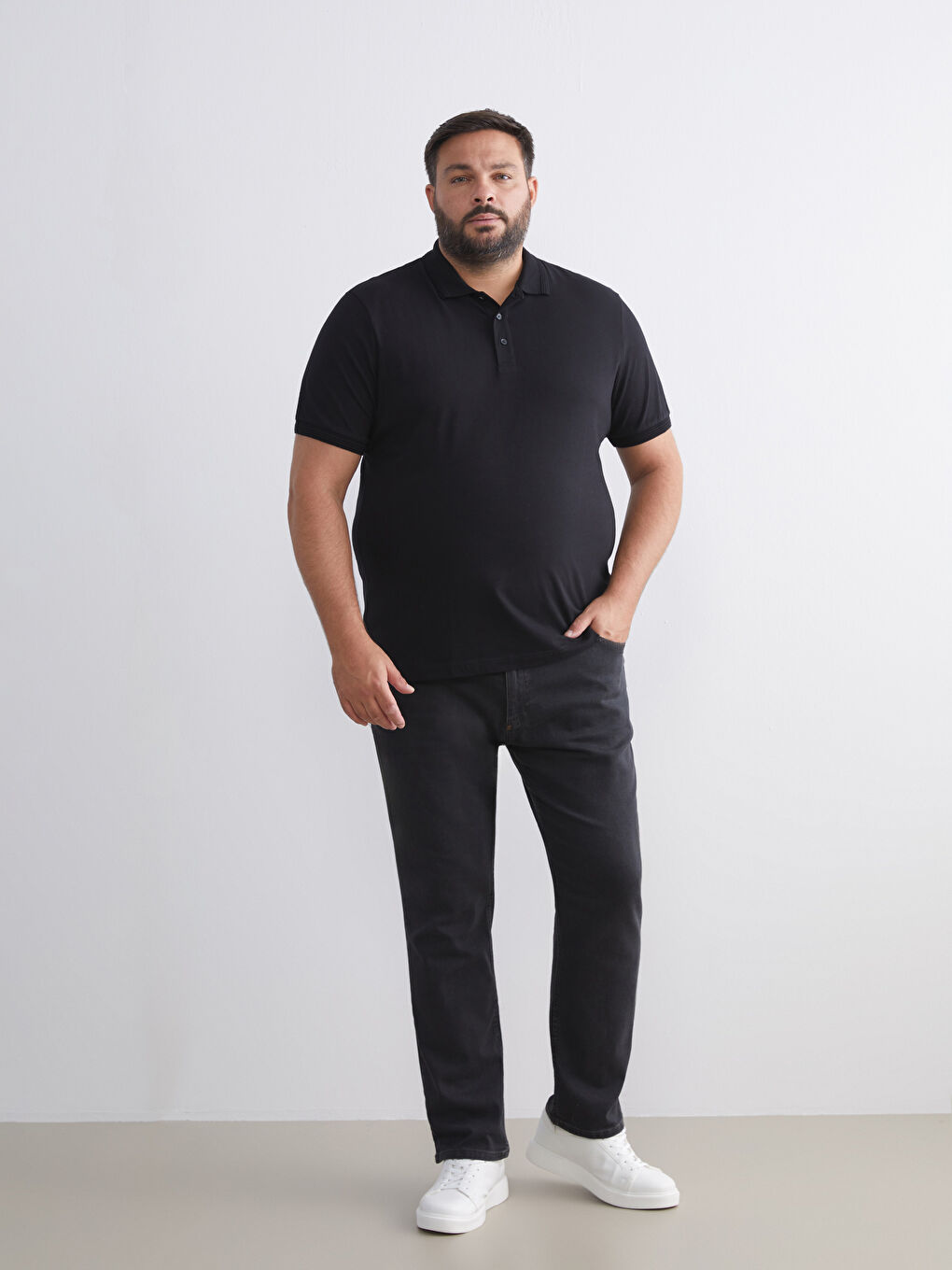 Siyah Polo Yaka Erkek Tişört-5