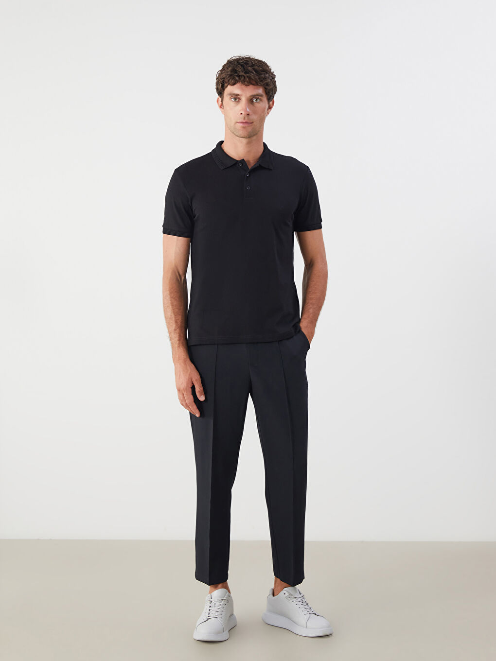 Siyah Polo Yaka Erkek Tişört-2