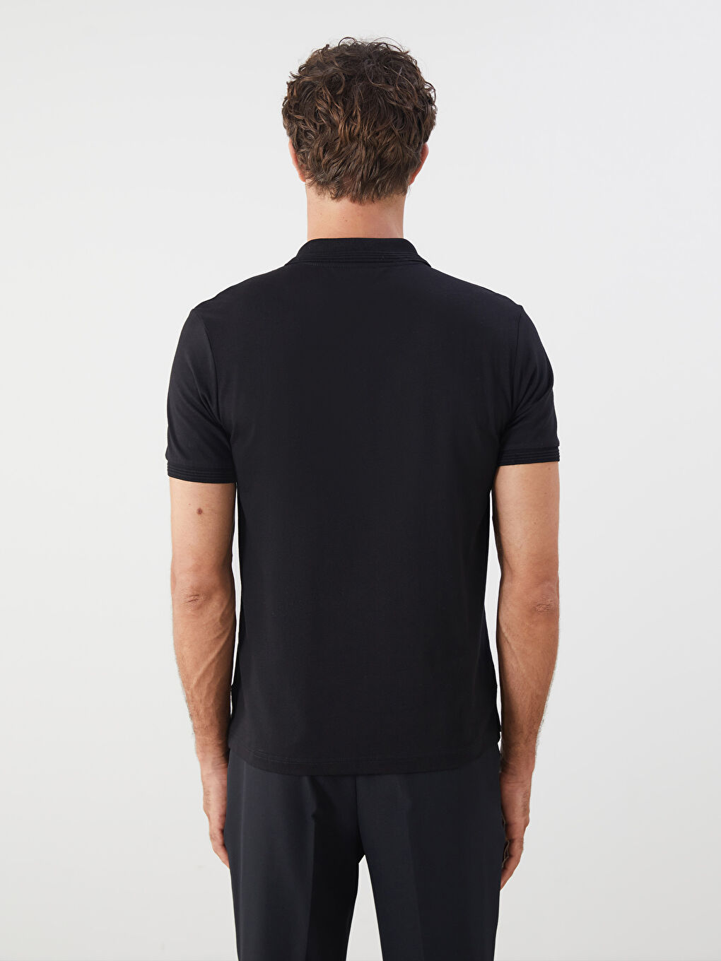 Siyah Polo Yaka Erkek Tişört-4