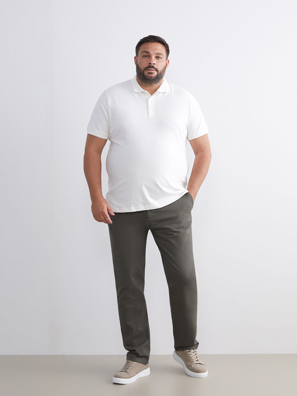 Ekru Polo Yaka Erkek Tişört-5