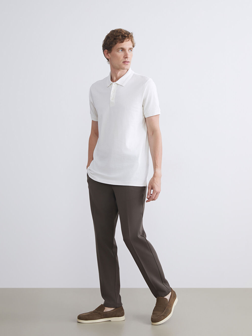 Ekru Polo Yaka Erkek Tişört-2