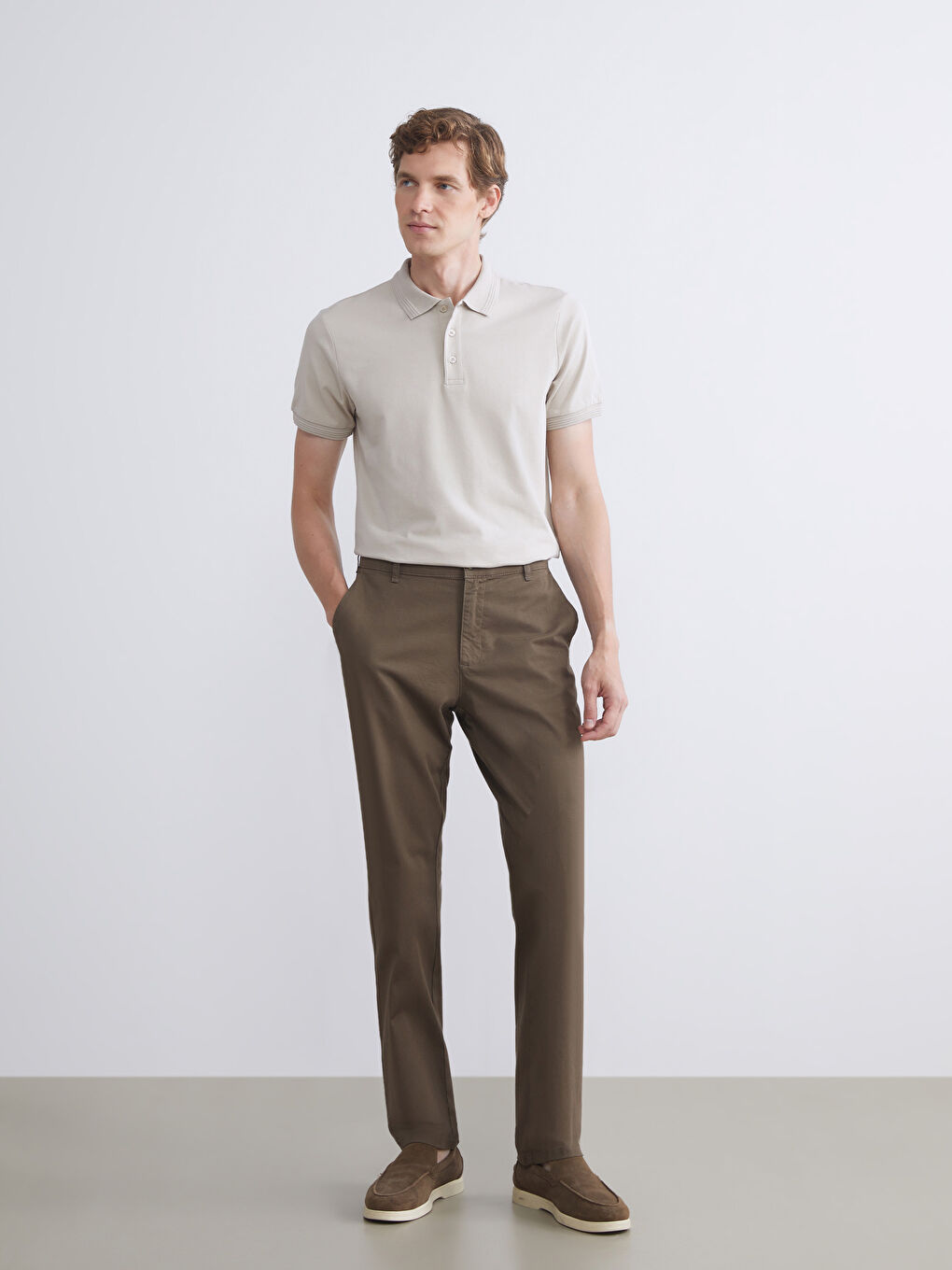 Bej Polo Yaka Erkek Tişört-2