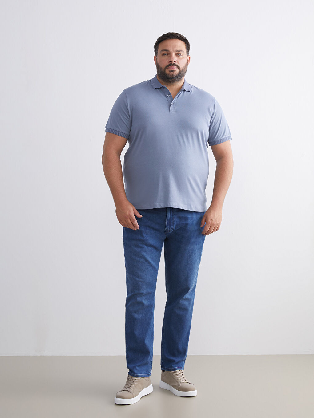 İndigo Polo Yaka Erkek Tişört-5