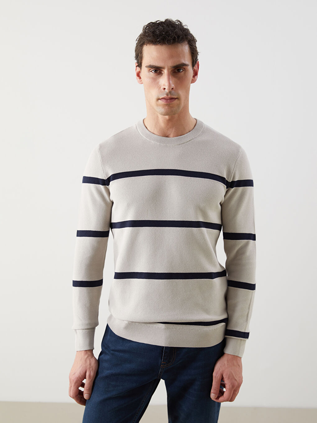 LCWAIKIKI Classic Crew Neck Long Sleeve Men's Tricot Sweater -W52722Z8-YVP