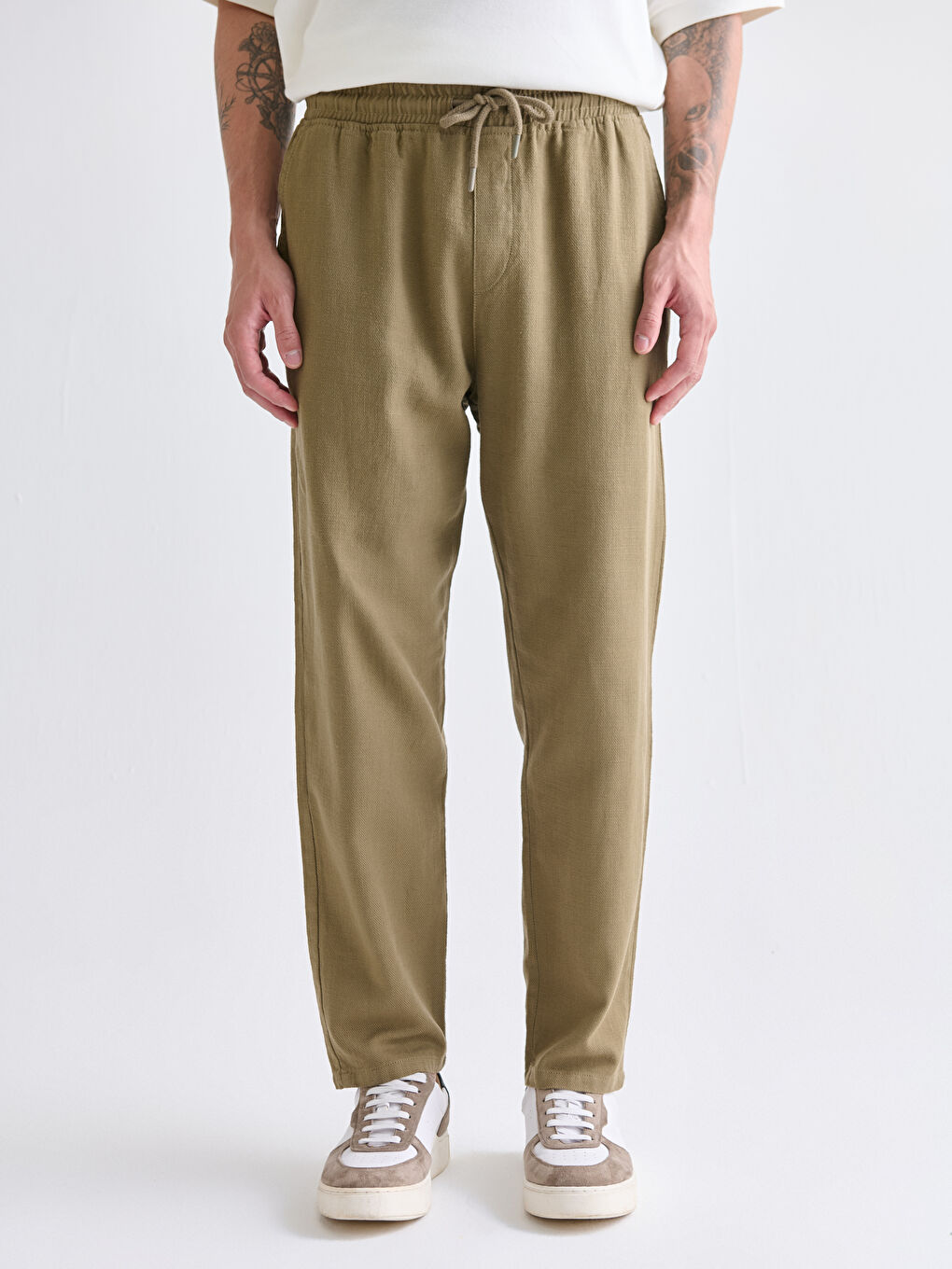 Kahverengi Rahat Kalıp Gabardin Erkek Pantolon-1