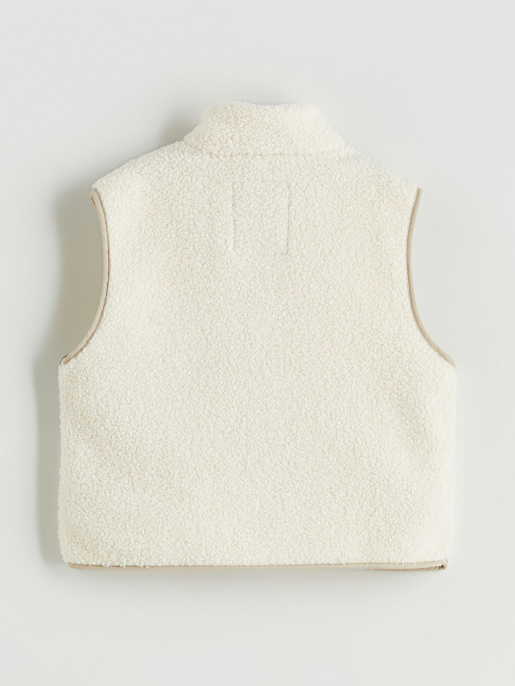 Ekru Dik Yaka Kız Çocuk Pelüş Yelek-3