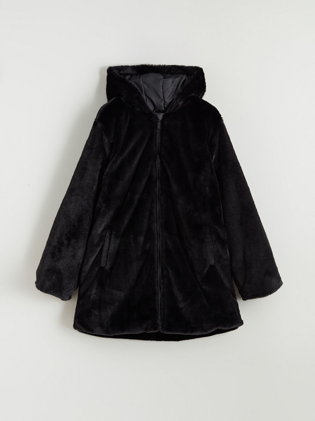Hooded Girls' Faux Fur Overcoat