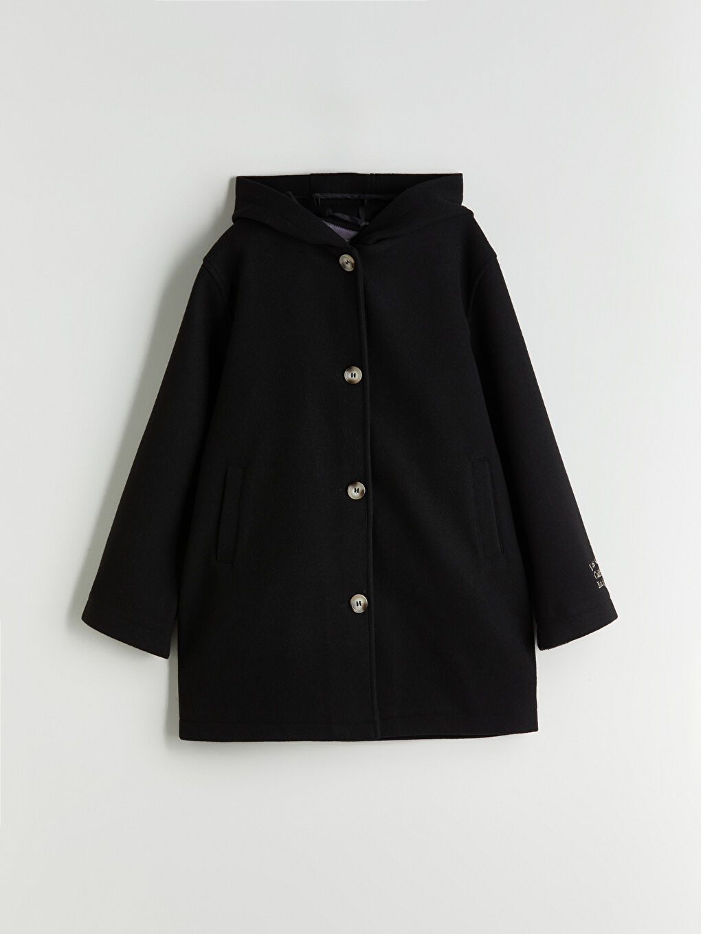 Siyah Kapüşonlu Kız Çocuk Kaşe Kaban