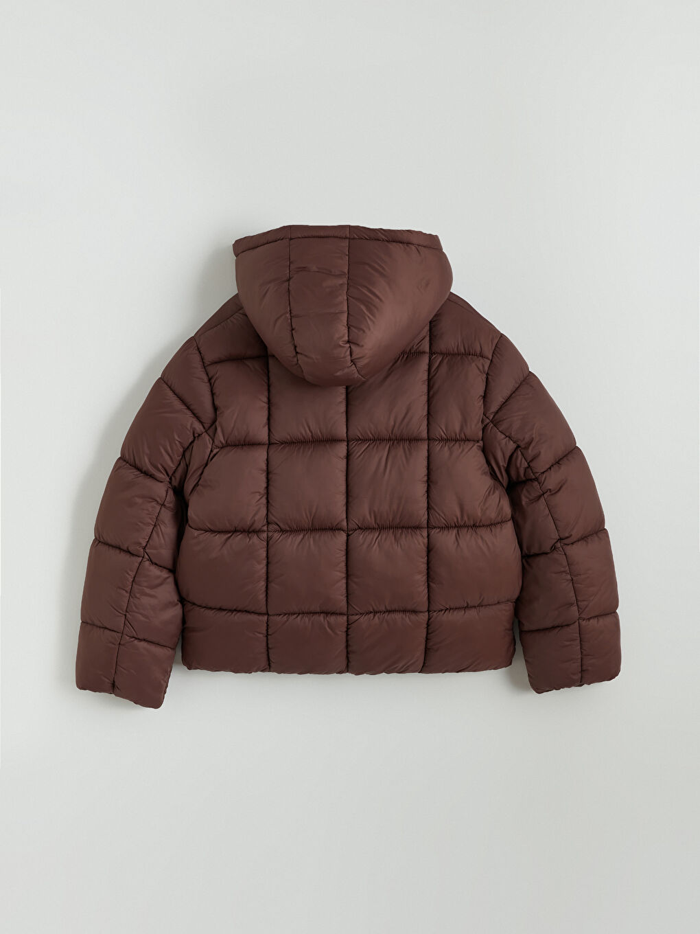 Kahverengi Kapüşonlu Kız Çocuk Şişme Mont-2