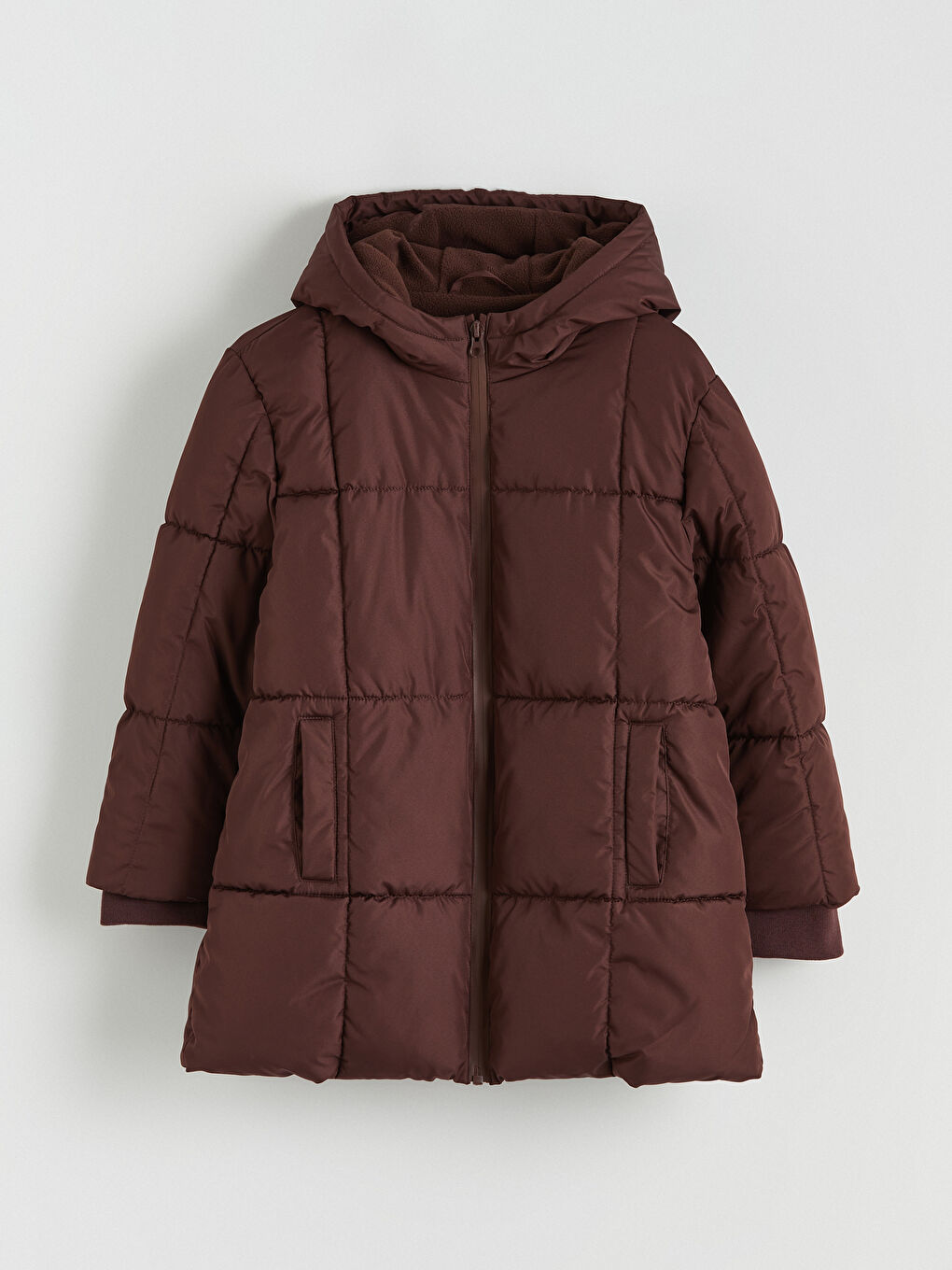 Kahverengi Kapüşonlu Kız Çocuk Şişme Mont