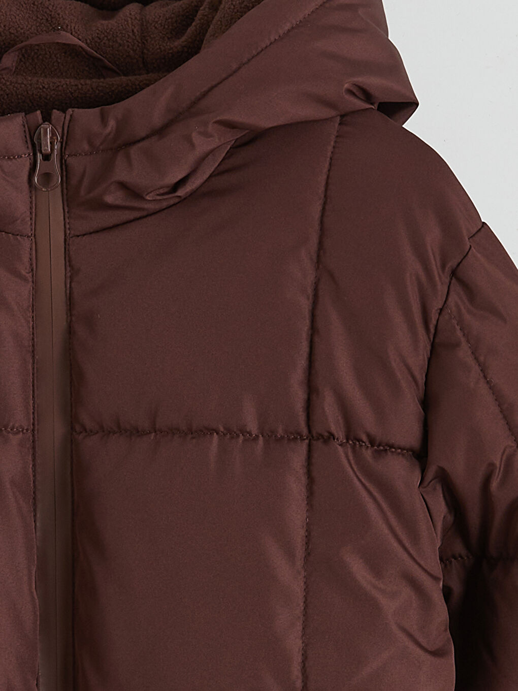 Kahverengi Kapüşonlu Kız Çocuk Şişme Mont-1