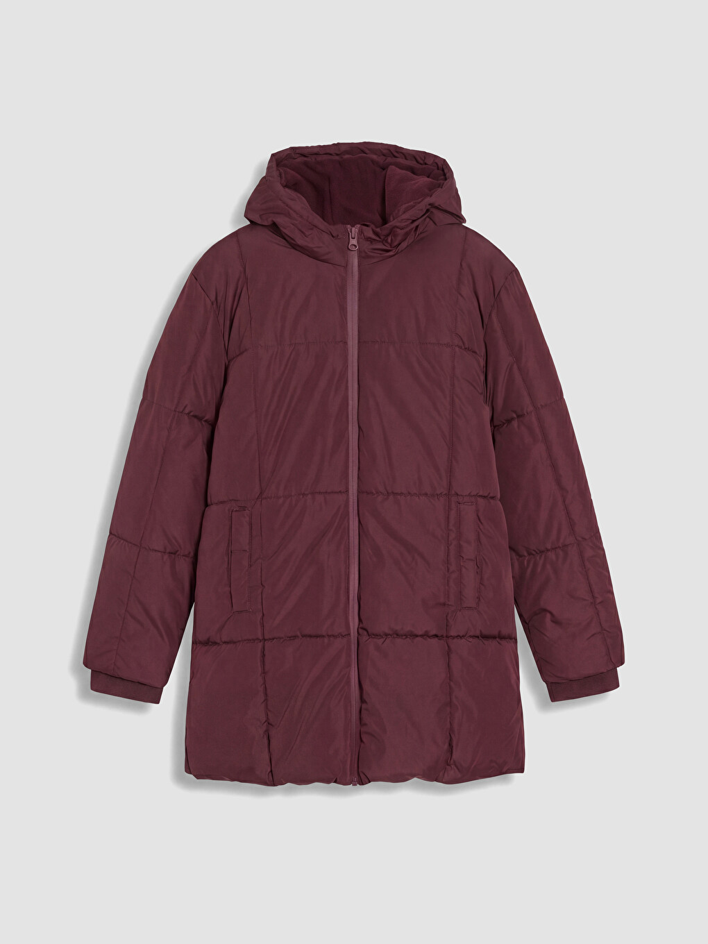 Bordo Kapüşonlu Kız Çocuk Şişme Mont