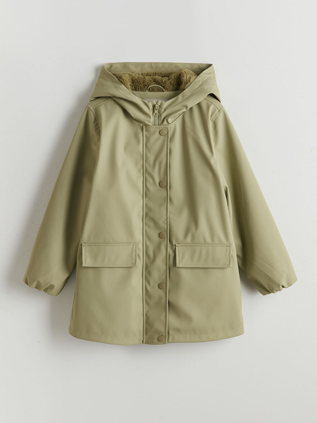 Yeşil Kapüşonlu Kız Çocuk Mont