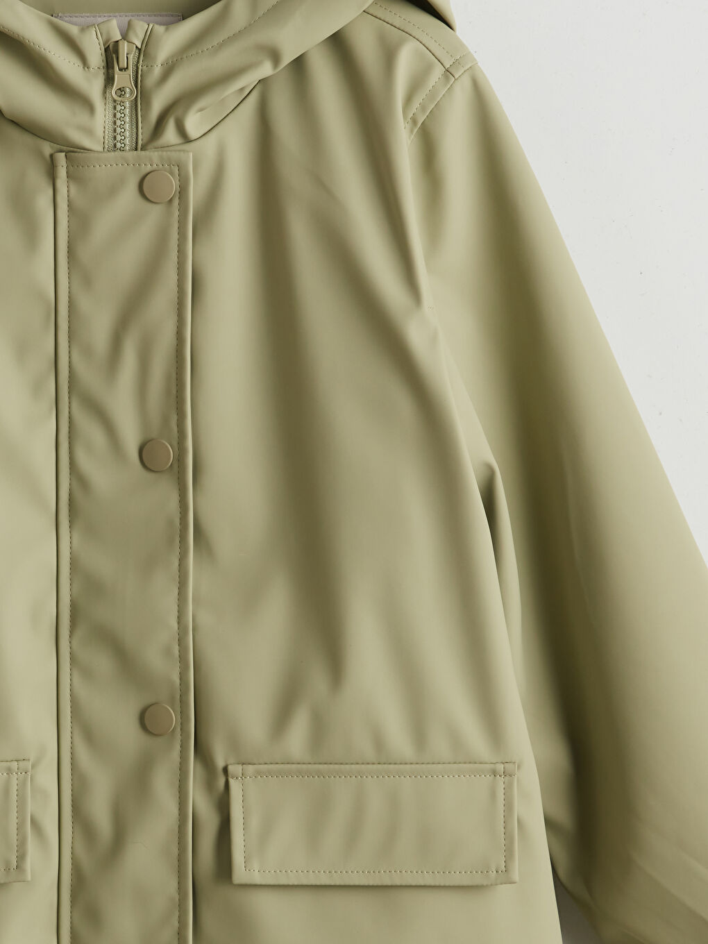 Yeşil Kapüşonlu Kız Çocuk Mont-2