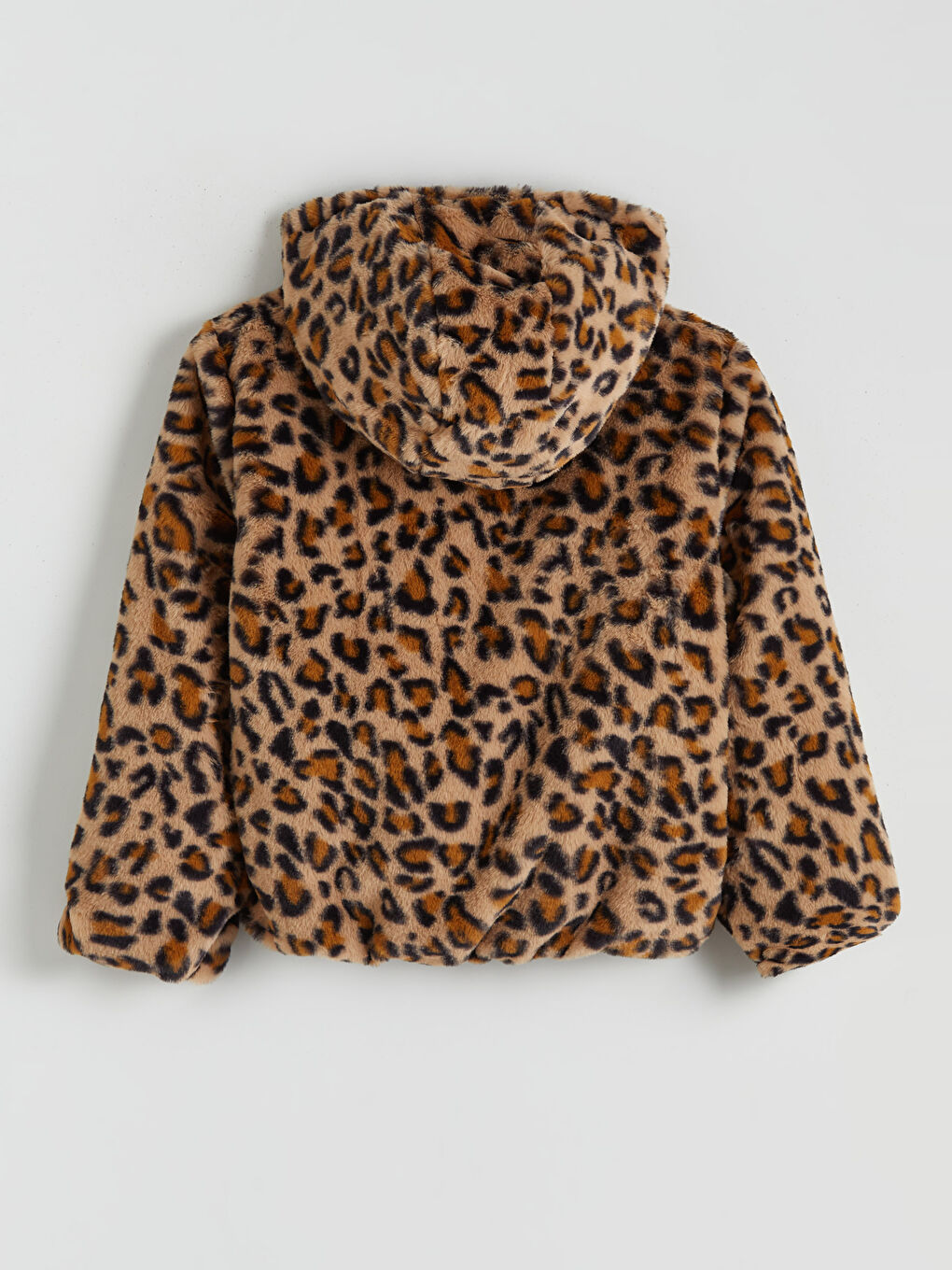 Bej Kapüşonlu Kız Çocuk Suni Kürk Kaban-1