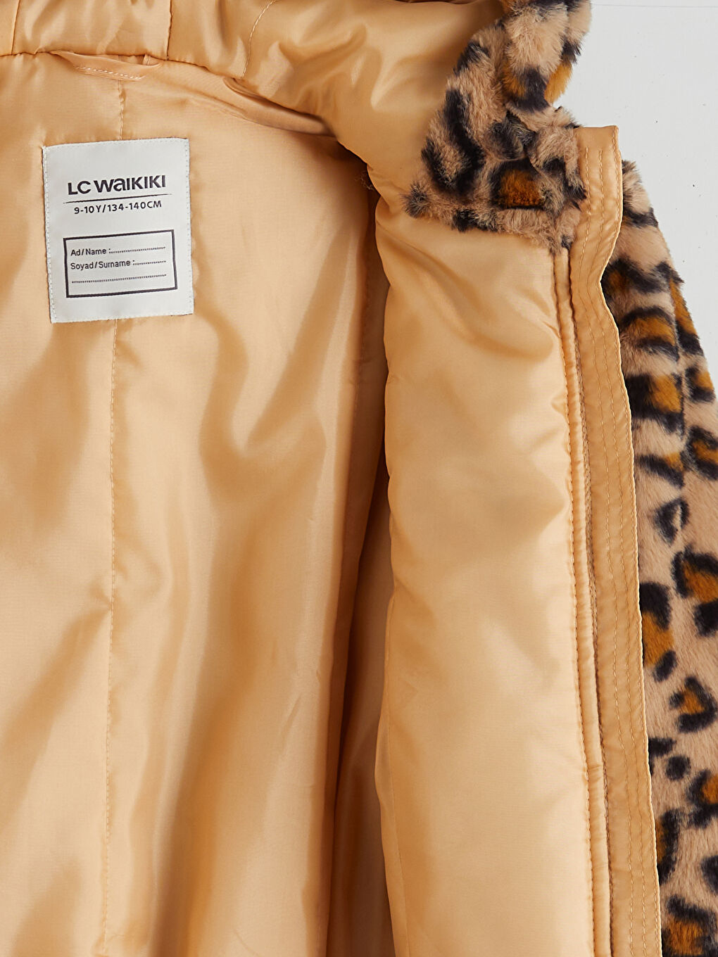 Bej Kapüşonlu Kız Çocuk Suni Kürk Kaban-2