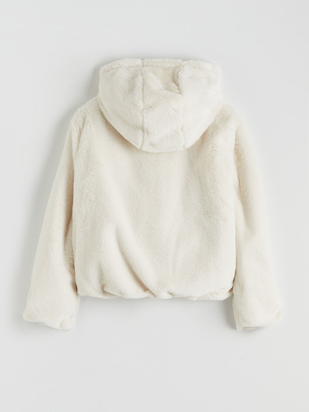 Bej Kapüşonlu Kız Çocuk Suni Kürk Kaban-3