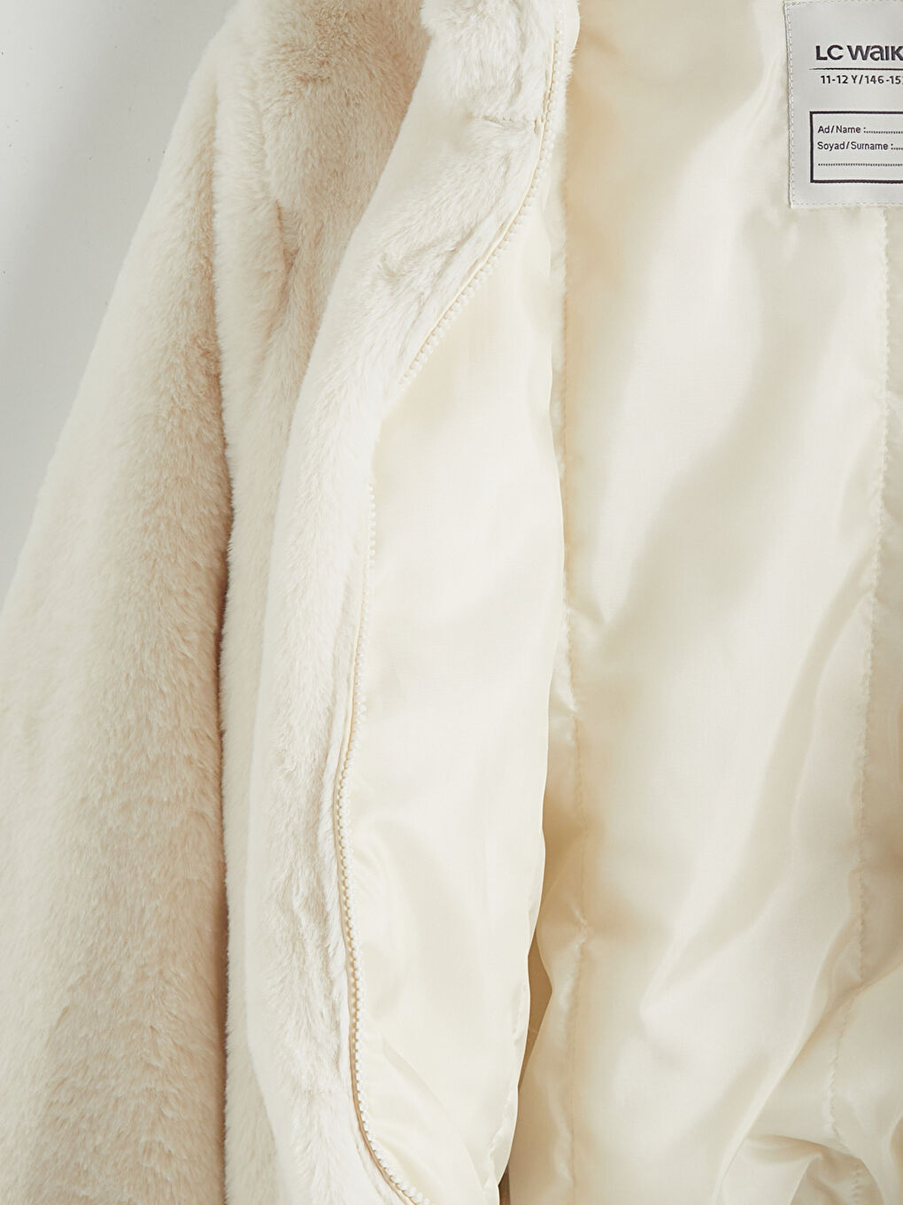 Bej Kapüşonlu Kız Çocuk Suni Kürk Kaban-4