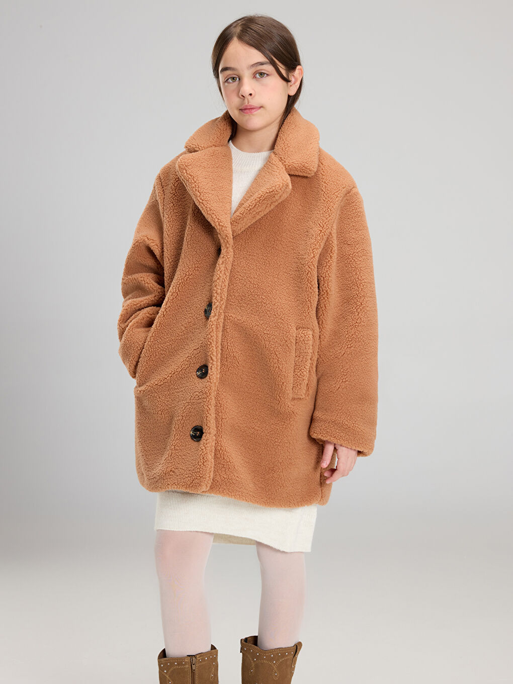 Kahverengi Kız Çocuk Pelüş Kaban-1