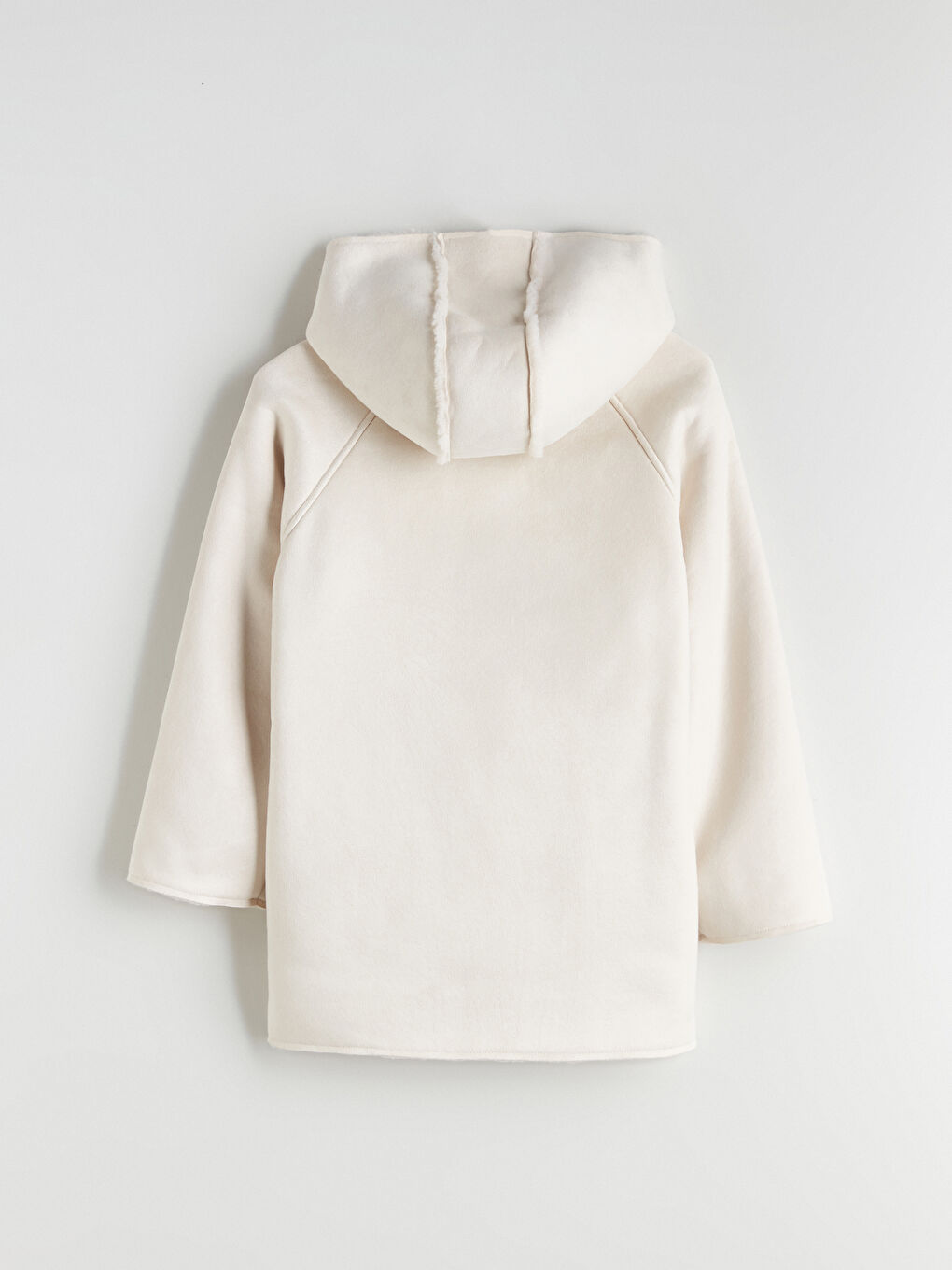 Ekru Kapüşonlu Süet Görünümlü Kız Çocuk Kaban-3