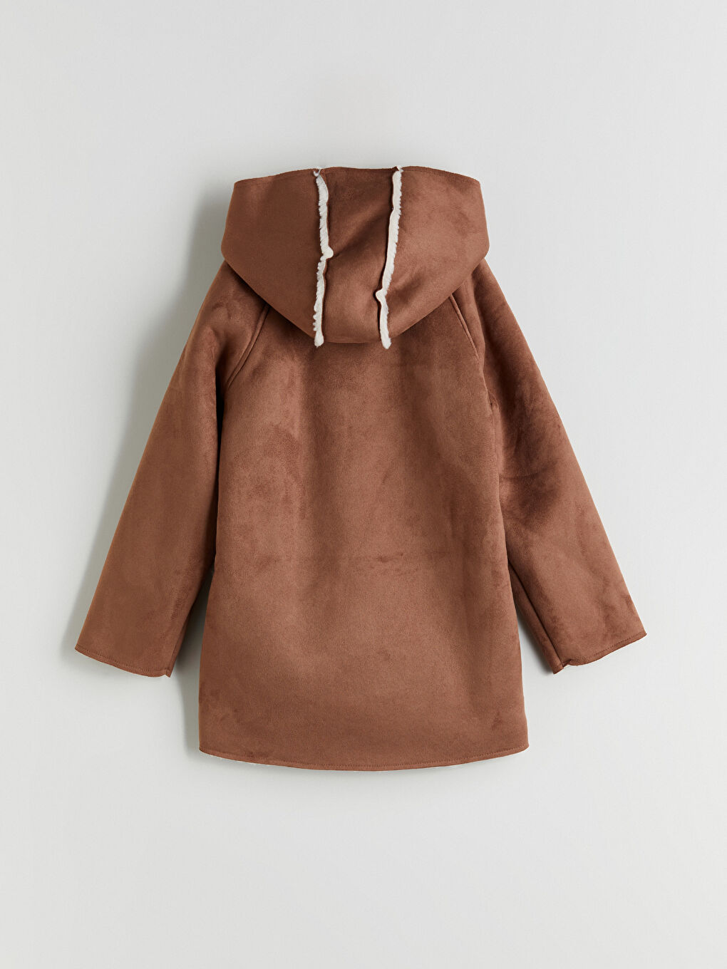 Bej Kapüşonlu Süet Görünümlü Kız Çocuk Kaban-4