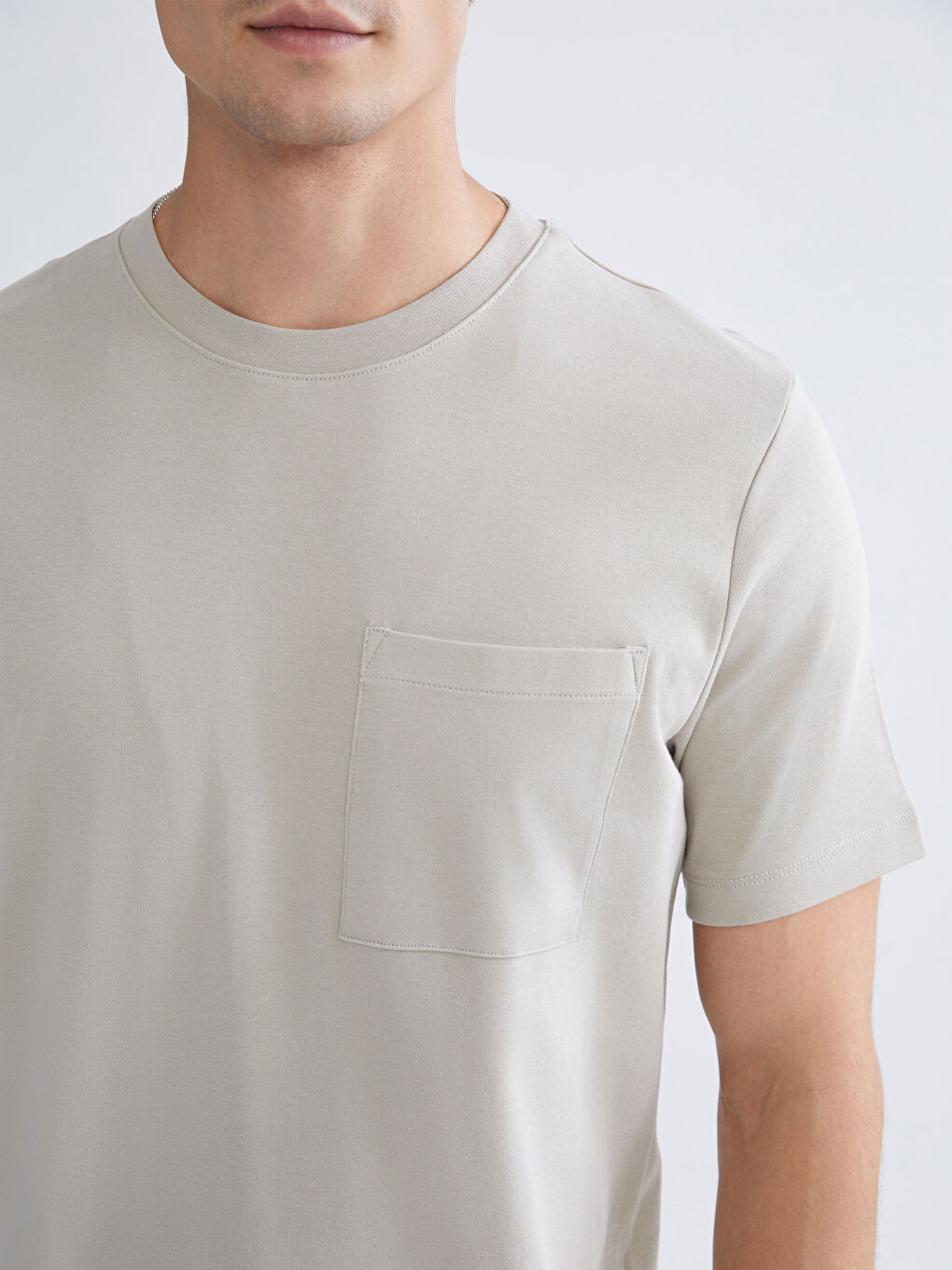 Bej Bisiklet Yaka Erkek Tişört-5