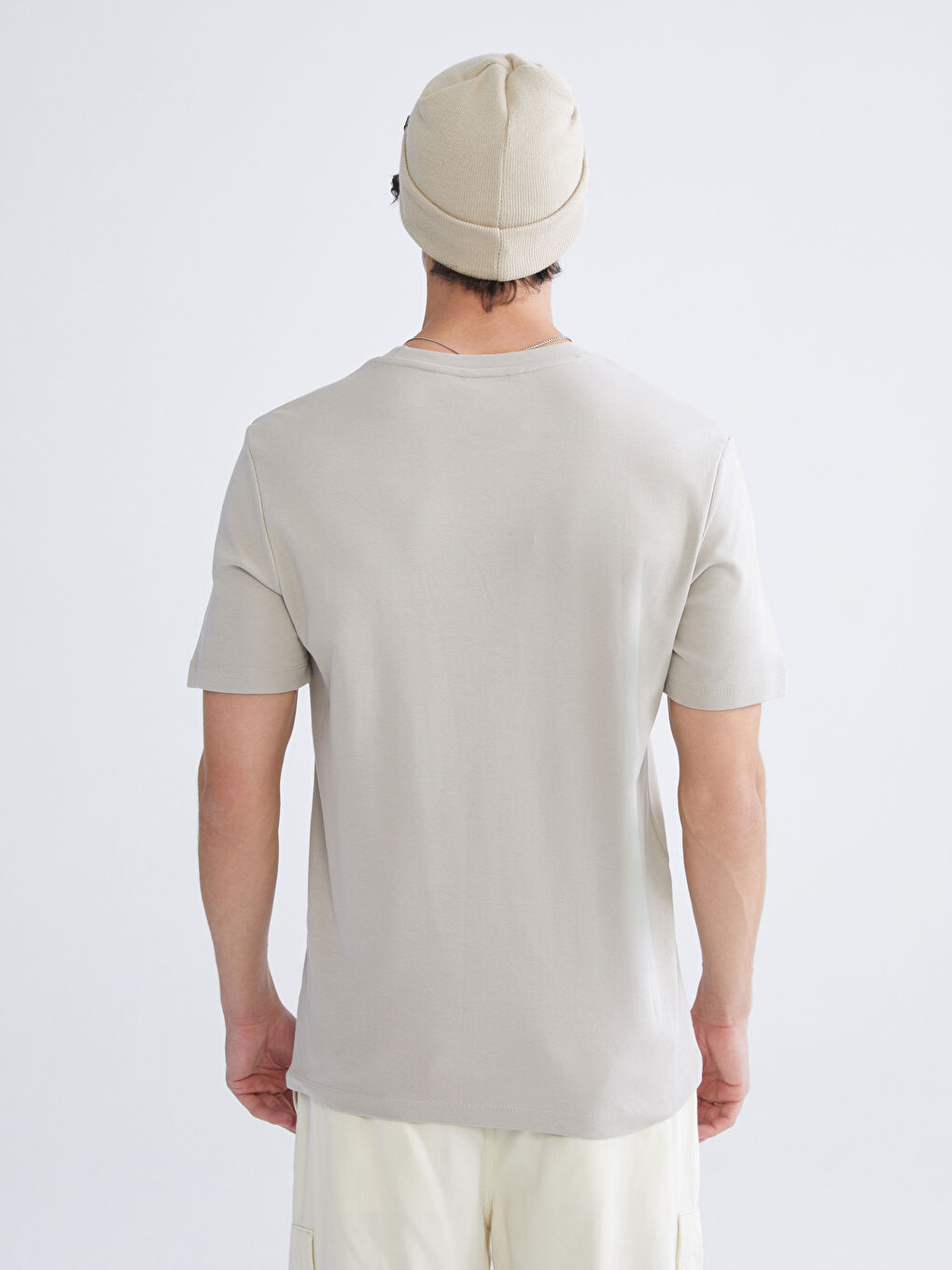 Bej Bisiklet Yaka Erkek Tişört-7