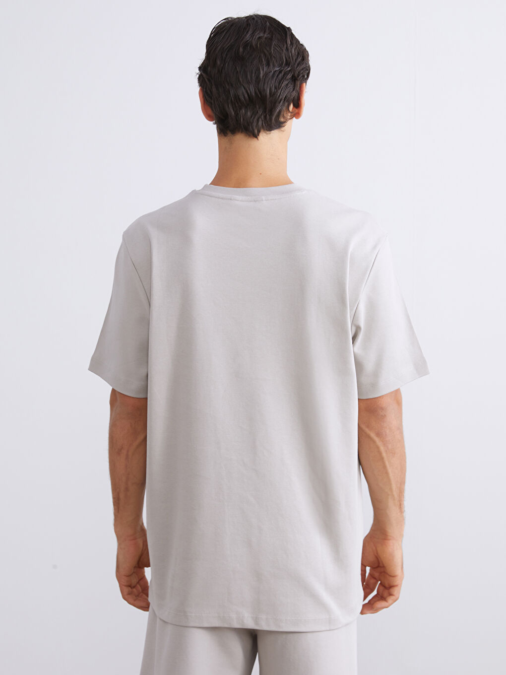 Bej Bisiklet Yaka Erkek Tişört-6