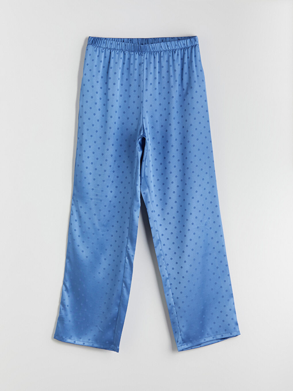 Mavi Beli Lastikli Saten Kadın Pijama Altı-3