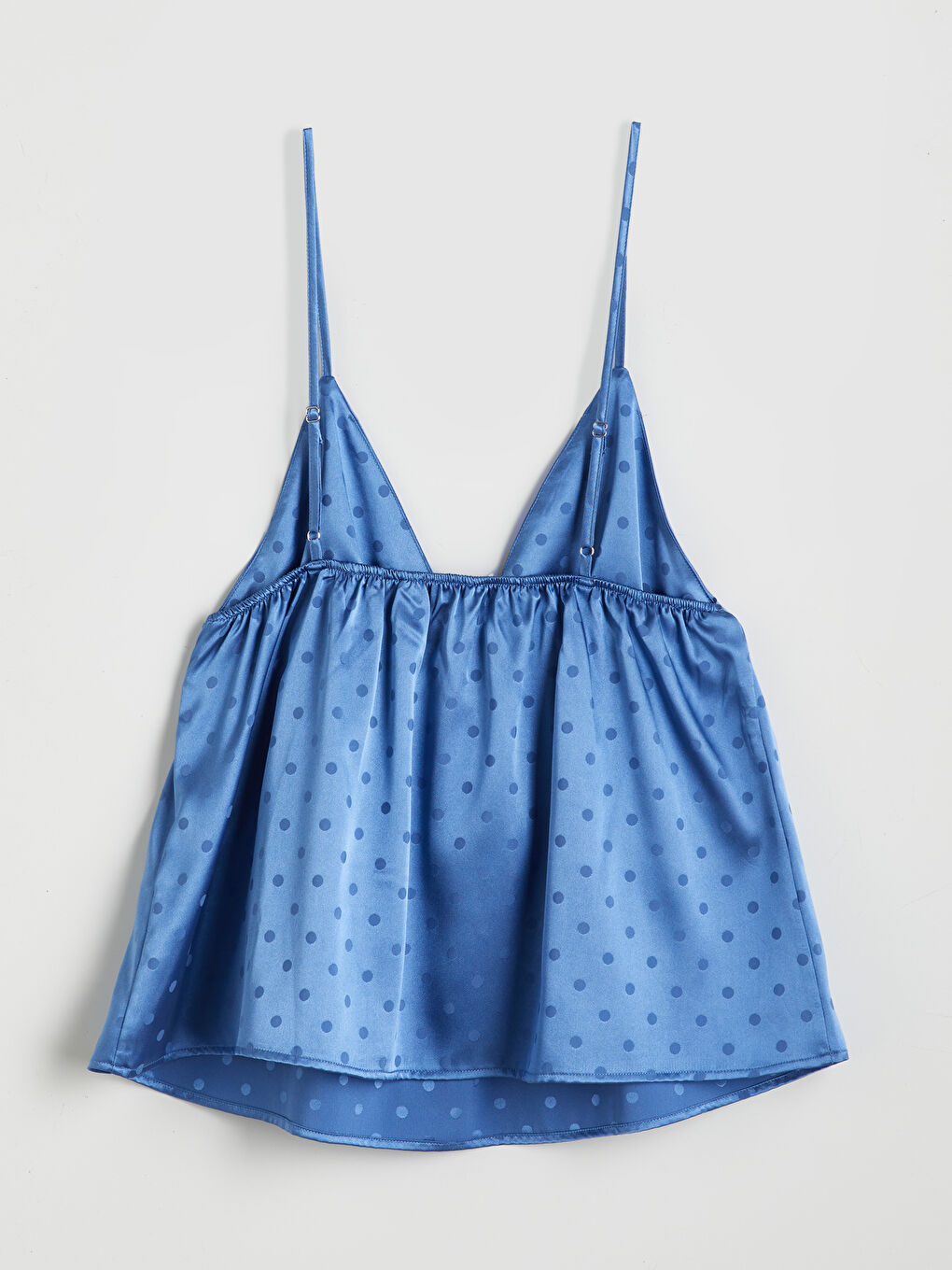 Mavi V Yaka Puantiyeli Kadın Saten Pijama Takımı-8