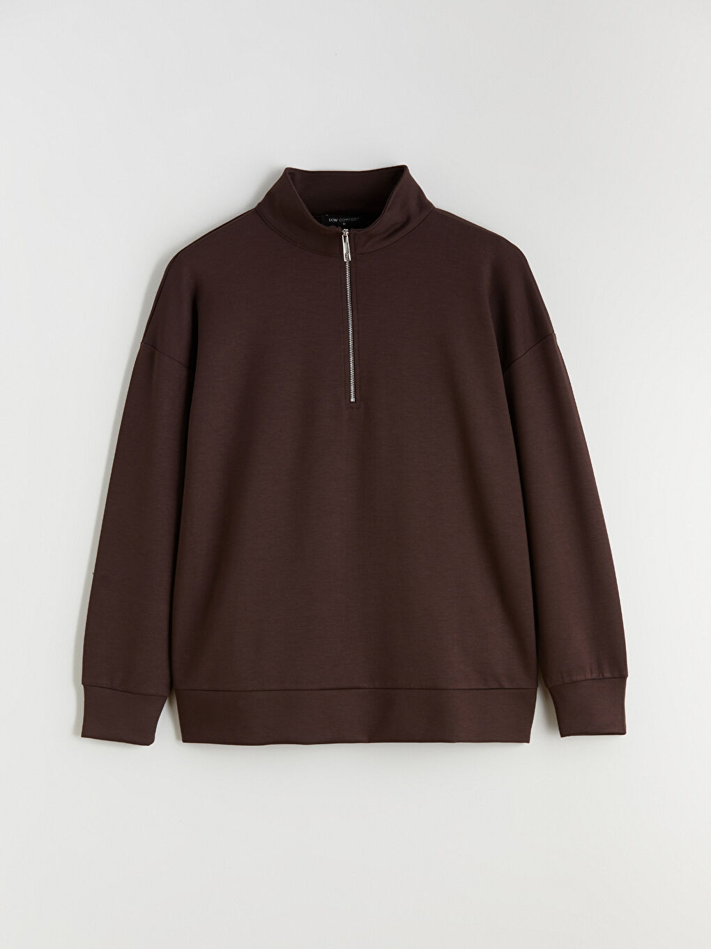 Kahverengi Dik Yaka Kadın Sweatshirt-4