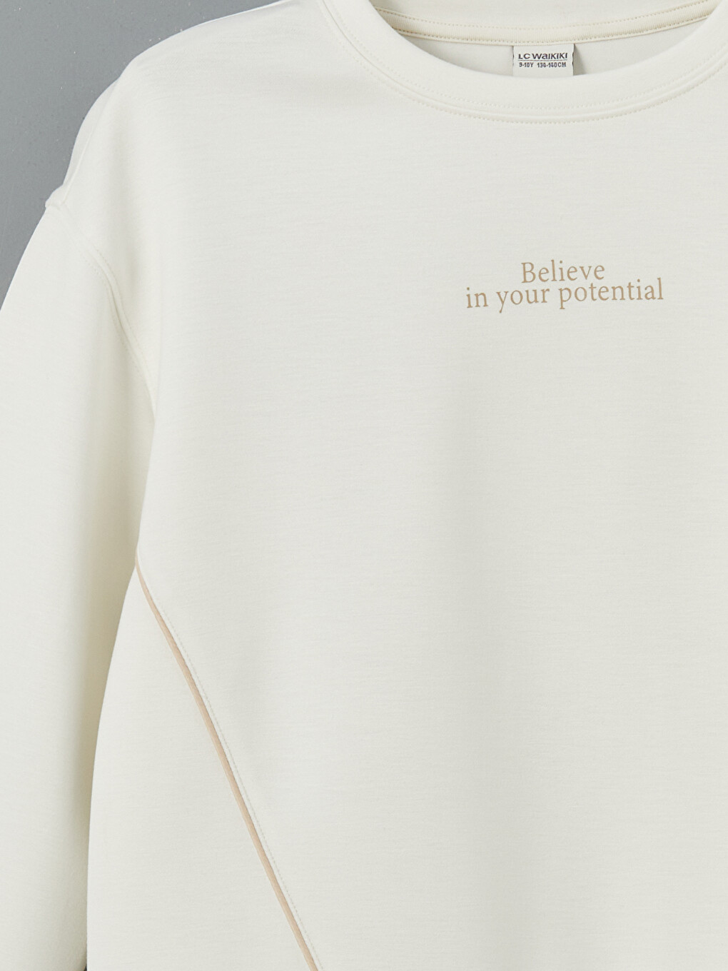 Ekru Bisiklet Yaka Kız Çocuk Sweatshirt-2